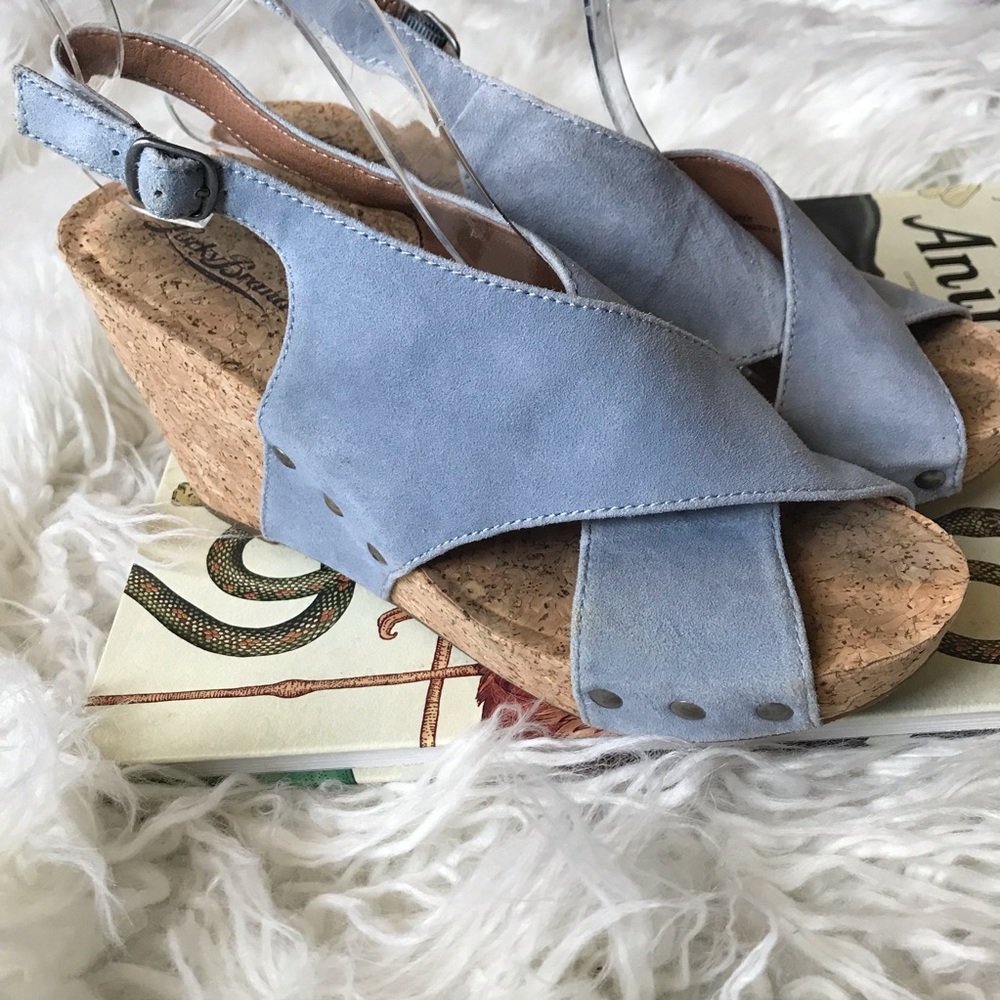 Lucky brand suede and cork wedge sandals